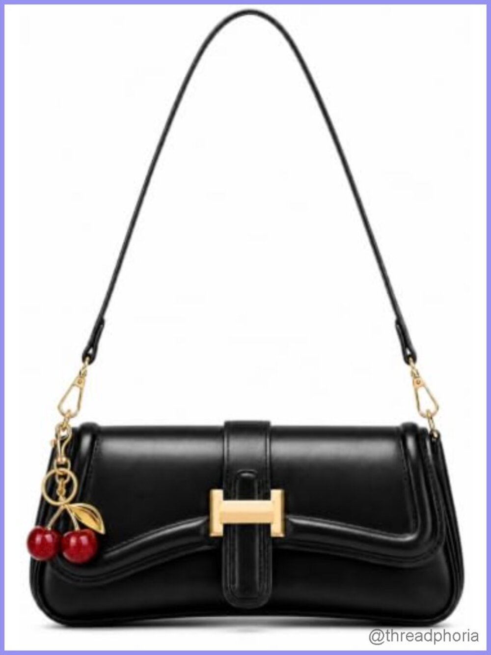 Small Faux Leather Hobo Handbag with 2 Straps and Cherry Charm Crossbody